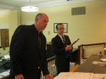 Chris Raffaelli, project manager for Modell’s in Mount Kisco, left, and Taylor Palmer, an attorney representing the company, addressed the planning board on Apr. 26. The store’s opening will be delayed until late summer.
