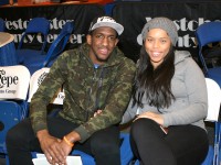 “Once a Westchester Knick, always a Westchester Knick!” NY Knicks Langston Galloway and his wife Sabrina sit courtside at the County Center to watch the Westchester Knicks play the Sioux Falls Skyforce, in the local Knicks first-ever Playoff Game, on Tuesday, April 5. Langston was the first-ever call-up to the NY Knicks from the Westchester Knicks last season. 