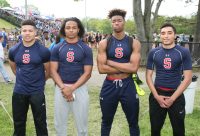 Stepinac High School had a Relay Team participating in the Boy’s 4 x 100 Relay at the 49th Annual Glenn D. Loucks Track & Field Games. The Crusaders Relay Team of (l-r) Jonathan Gomez, T.J. Morrison, Tyger Winston and Nick Piloco ran a 44.63, in the very competitive 4 x 100 for 20th Place out of 33 registered competitors.  