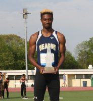For the second consecutive year, Rayvon Grey from Beacon High School won the Henry J. McWhinnie Award for the Outstanding Male Performer in Field Events, at the Glenn D. Loucks Games, on Saturday at WPHS. Grey, who will attend Louisiana State University next year, placed first in the Long Jump and Triple Jump this year. 