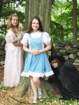 Left to right, Glinda (Megan Blake), Dorothy (Sophia O’Brien) and Wicked Witch (Ellie Fritsch) will appear in Westmoreland Sanctuary’s upcoming production of “The Wizard of Oz” the next two weekends.