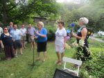 Chappaqua Friends of Hill founder Dawn Greenberg speaks to more than 100 people who turned out for Saturday’s celebration of Hillary Clinton’s nomination for president.