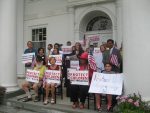 Alison Boak, a Democratic candidate for the 40th state Senate seat, was surrounded last week by supporters of the Child Victims Act.