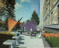 Architect’s rendering of the proposed public open space at One DeKalb.