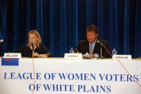 lwv | The Examiner News State Sen. George Latimer and his Republican opponent, Rye City Councilwoman Julie Killian, debated last Thursday at the Church Street School in White Plains. Andrew Vitelli Photo