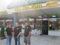 Elmsford resident John Recchia, center, owns DAS Auto Parts & Battery Center stores in White Plains, Yorktown and Yonkers. He is shown above outside his Yorktown store with Hastings-on-Hudson resident Michael Resta, left, the store general manager and Yorktown resident Steven O’Neill, the district manager. Photo credit: Neal Rentz 