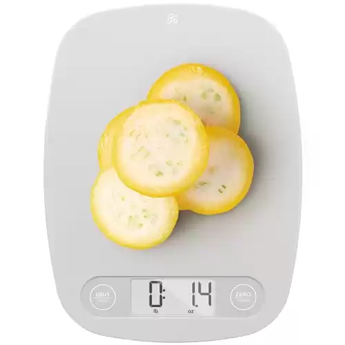 Greater Goods Gray Food Scale - Digital Display Shows Weight in Grams, Ounces, Milliliters, and Pounds | Perfect for Meal Prep, Cooking, and Baking | A Kitchen Necessity Designed in St. Louis