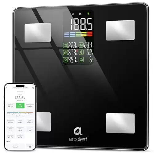 arboleaf Scales for Body Weight, Digital Weight Scale Large LED Display for Bathroom, Accurate Body Fat Scale for People Smart BMI Bluetooth Electronic Weighing Scale with arboleaf App 500lbs - Black