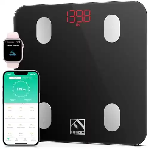 FITINDEX Smart Scale for Body Weight, Digital Bathroom Scale for Body Fat BMI Muscle, Weighting Machine with Bluetooth Body Composition Health Monitor Analyzer Sync Apps for People - Black
