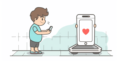 scales that work with apple health - cartoon man holding an iPhone in front of a scale