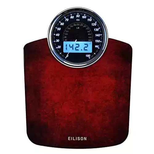 EILISON Highly Advance 2-in-1 Digital & Analog Weighing Scale for Body Weight-400lbs, 4 High Precison GX Sensor Accurate, Thick Tempered Glass, Extra Large Display (Red)