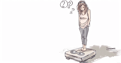 how accurate are body fat scales - drawing of a woman standing on a scale with a question mark above her head