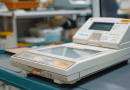 electronic postage scale - photo of an electronic postage scale on the counter of a mailroom