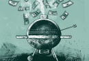 BBQ grill tools - drawing of a round bbq grill with dollars floating in the above it