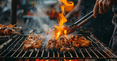 best long bbq tongs - photo of a home cook turning food on a grill using long bbq tongs