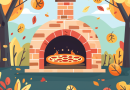 how to use an outdoor pizza oven - colorful drawing of a brick oven surrounded by falling leaves
