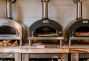 pizza oven fuel - three small pizza ovens side-by-side, one is wood, one gas and one pellet powered
