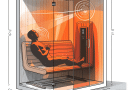 drawing of a man relaxing in an infrared sauna - how do infrared saunas work