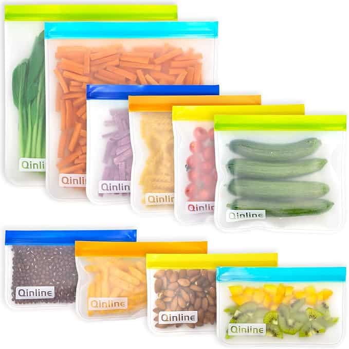 Qinline Multipurpose Zippered Silicone Food Storage Bags