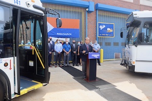 Westchester County Executive George Latimer announcing all-electric Bee-Line buses.