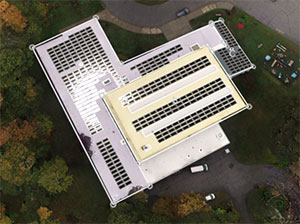 Rending of a rooftop solar array at St. Theresa's in Briarcliff Manor