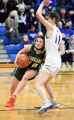 Mahopac-junior-F-Lauren-“Beebs”-Beberman-readies-to-block-shot-by-determined-Lakeland-freshman-G-Amanda-Franco, | The Examiner News