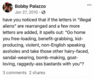 A screenshot of a Facebook post written by Robert (Bobby) Palazzo.