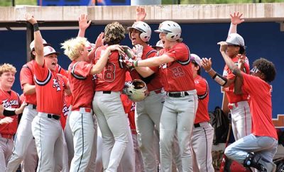 Fox Lane players mob Andrew Diaz after his game-clinching home Section 1 Class AA title win | The Examiner News Fox Lane baseball