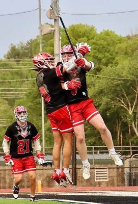 Somers Tuskers celebrate one of six goals by Cameron Violante | The Examiner News Somers Tuskers boys lax